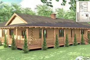 Log House One Story with Wraparound Porch