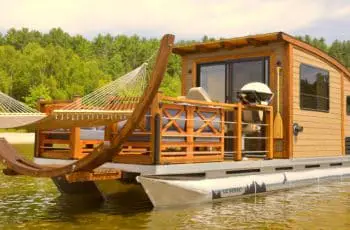 The tiny houseboat is an incredible off-grid floating home